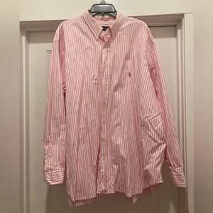 Pink and white stripe Ralph Lauren Polo long sleeve dress shirt